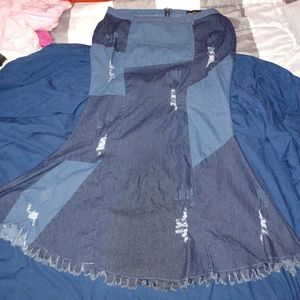 Plus Size Patched Mermaid Denim Maxi Skirt